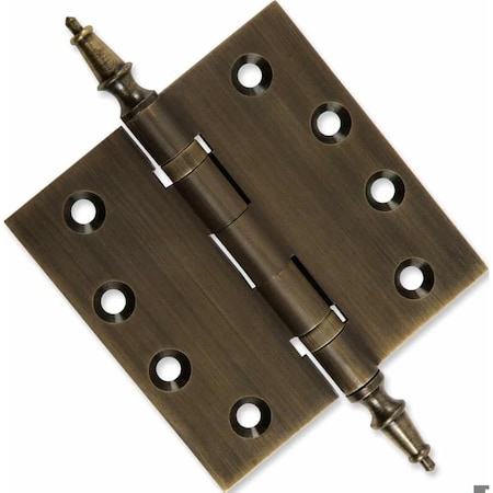 Embassy 4 x 4 Solid Brass Ball Bearing Hinge, Antique Brass Finish Steeple Tips 4040BBUS5S-1